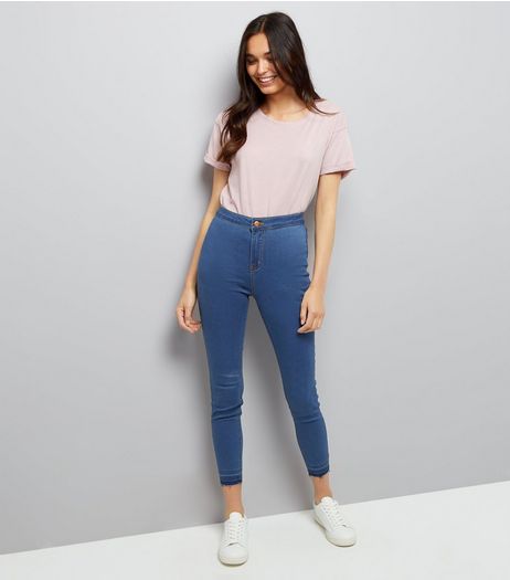 Blue High Waist Super Skinny Drop Hem Hallie Jeans | New Look
