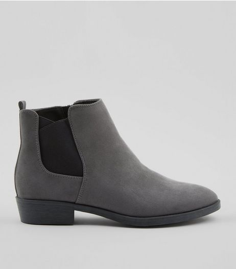 Grey Suedette Low Heel Chelsea Boots | New Look