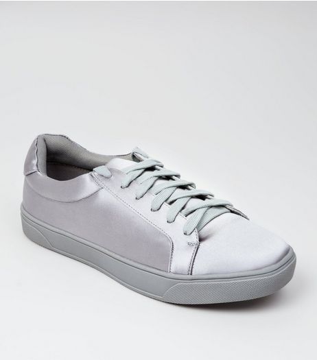 Grey Satin Lace Up Trainers | New Look