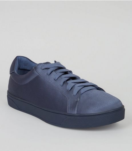 Blue Satin Lace Up Trainers | New Look
