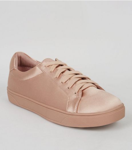 Pink Satin Lace Up Trainers | New Look