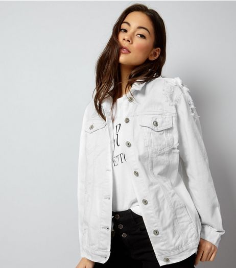 White Ripped Denim Jacket | New Look