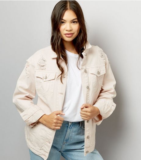 Shell Pink Ripped Denim Jacket | New Look