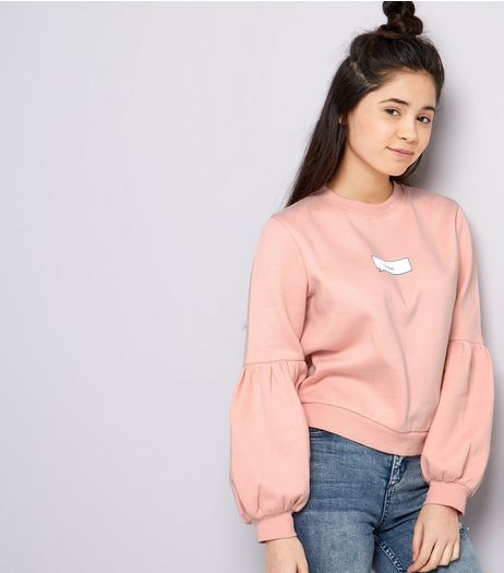 Teens Pink K Bye Balloon Sleeve Sweater | New Look