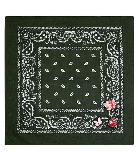 Green Floral Badge Paisley Print Bandana | New Look