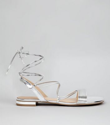 silver flat ankle strap sandals