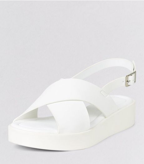 White Cross Strap Sport Sandals | New Look