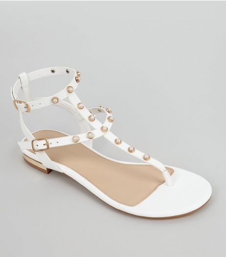 White Pearl Stud Sandals | New Look