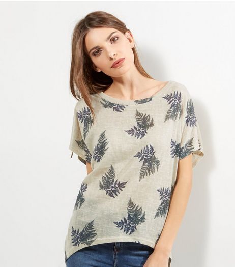 Apricot Stone Zip Trim Leaf Print Top | New Look