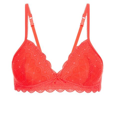 Teens Neon Orange Geometric Lace Bralet | New Look