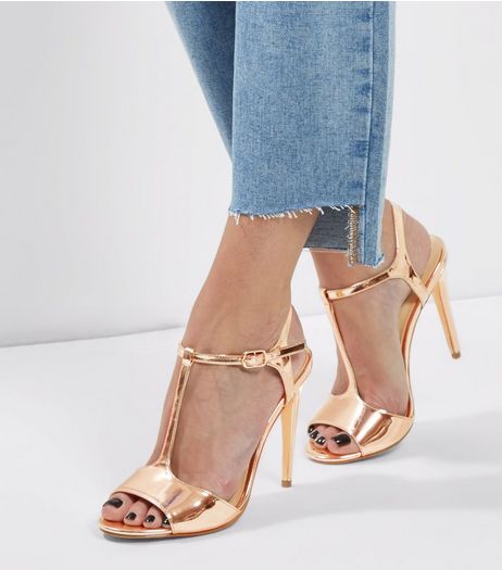 Rose Gold Metallic T-Bar Heels | New Look