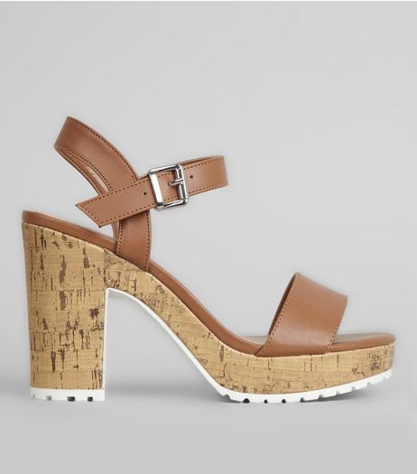 Tan Leather-Look Strap Heeled Sandals | New Look