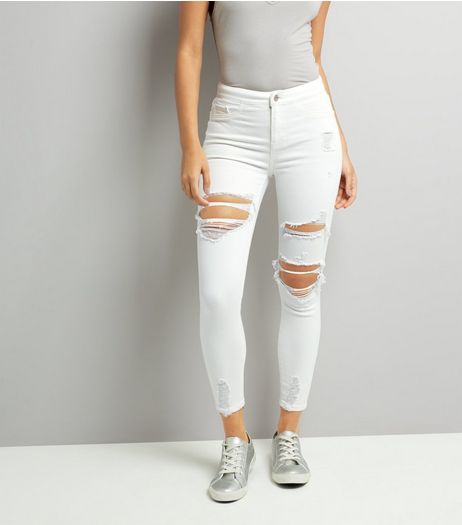 White Ripped Skinny Hallie Jeans | New Look