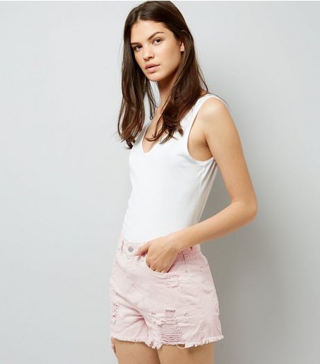 Shell Pink Ripped Denim Shorts | New Look