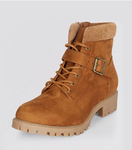 Teens Tan Suedette Lace Up Boots | New Look