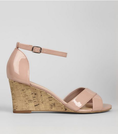 Pink Patent Cork Wedge Heels | New Look