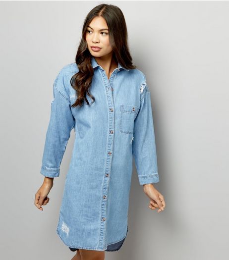 Blue Ripped Oversized Denim Dress | New Look