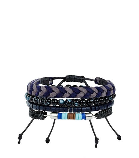 4 Pack Navy Bead and Plait Bracelets | New Look