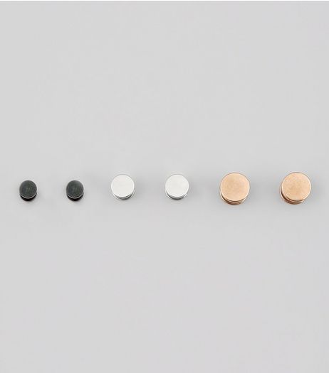 3 Pack Silver Rose Gold and Black Plugs | New Look