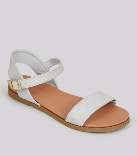 Wide Fit Grey Suedette Ankle Strap Sandals | New Look