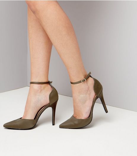 Khaki Satin Pointed Heels | New Look