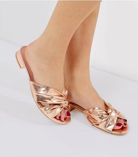 Wide Fit Rose Gold Knot Front Sandals | New Look