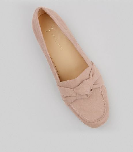 Wide Fit Nude Pink Suedette Knot Front Loafers | New Look