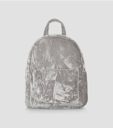 Grey Crushed Velvet Mini Backpack | New Look