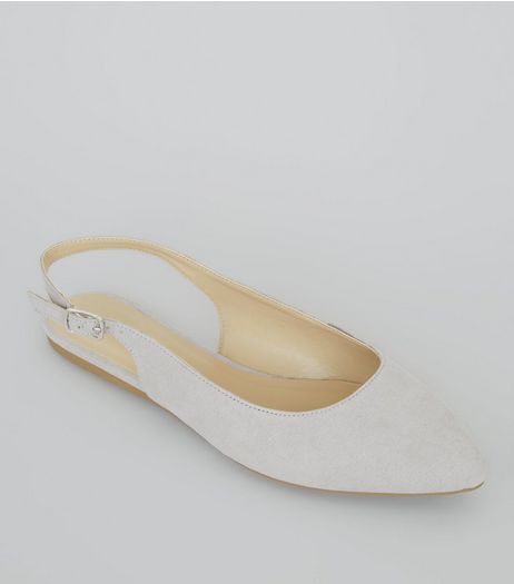 Wide Fit Grey Suedette Sling Back Ballet Pumps | New Look
