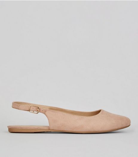 Wide Fit Nude Suedette Sling Back Ballet Pumps | New Look
