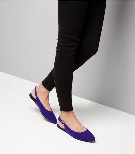 Wide Fit Blue Suedette Sling Back Ballet Pumps | New Look
