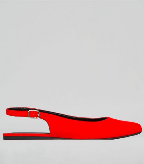 Wide Fit Red Suedette Sling Back Ballet Pumps | New Look