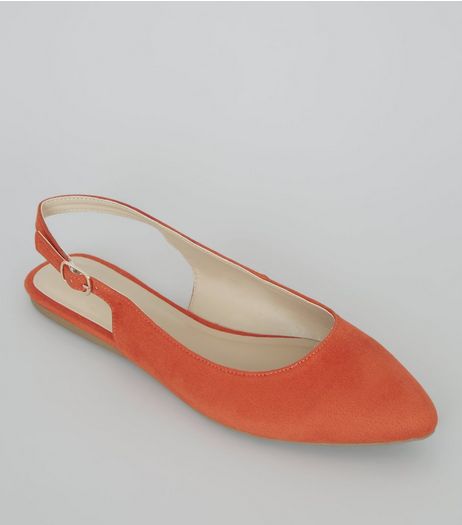 Wide Fit Orange Suedette Sling Back Ballet Pumps | New Look
