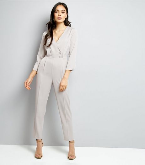 Grey Satin Tuxedo Jumpsuit | New Look