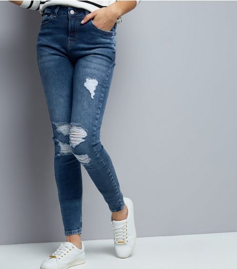 Tall Blue Ripped Skinny Jeans | New Look