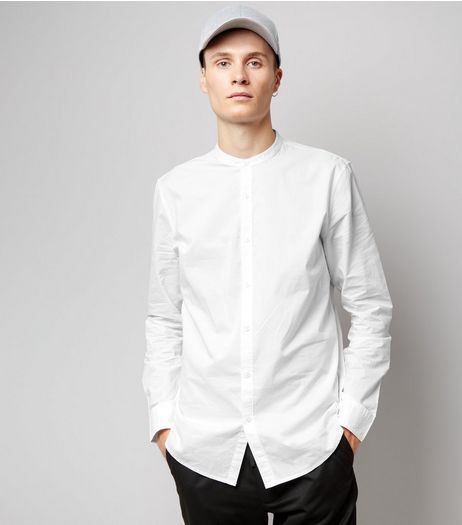 White Cotton Grandad Collar Long Sleeve Shirt | New Look