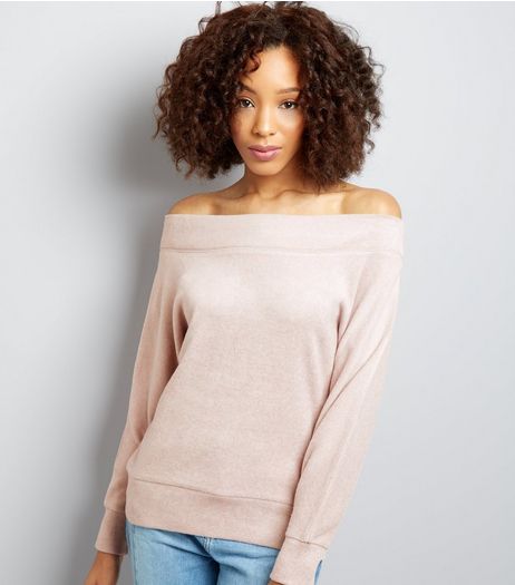 Shell Pink Brushed Bardot Jumper | New Look