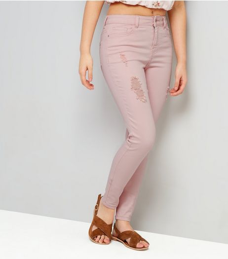 Teens Shell Pink Ripped Skinny Jeans | New Look