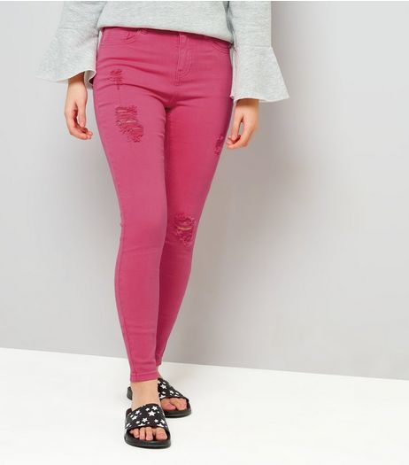 Teens Bright Pink Ripped Skinny Jeans | New Look