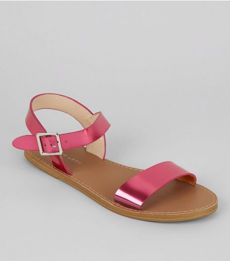 Bright Pink Metallic Sandals | New Look