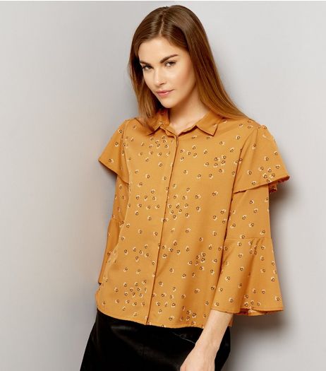 Influence Orange Frill Trim Sleeve Shirt | New Look