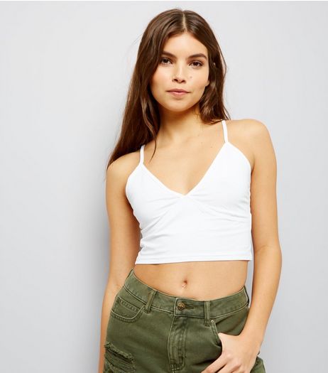 White V Neck Shoestring Strap Bralet | New Look