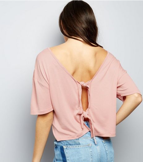 Deep Pink Tie Back Short Sleeve T-Shirt | New Look
