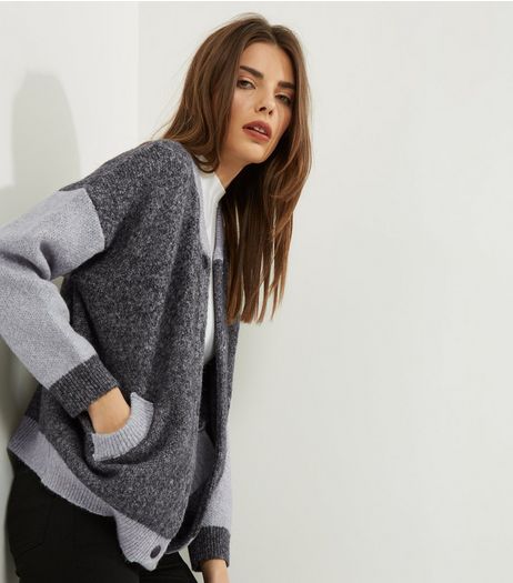 Mela Grey Knitted Bomber Jacket | New Look
