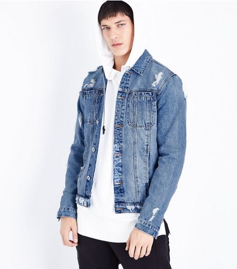 Blue Ripped Zip Sleeve Denim Jacket | New Look
