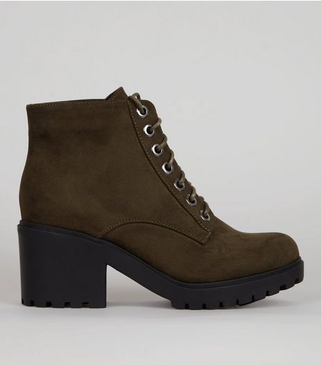 Teens Khaki Lace Up Chunky Boots | New Look