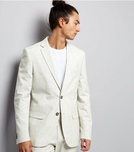 Off White Cross Hatch Slim Fit Blazer | New Look