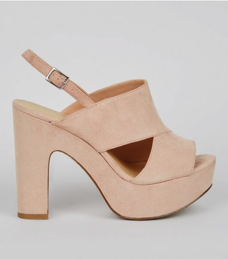 Wide Fit Nude Cut Out Side Platform Heels | New Look