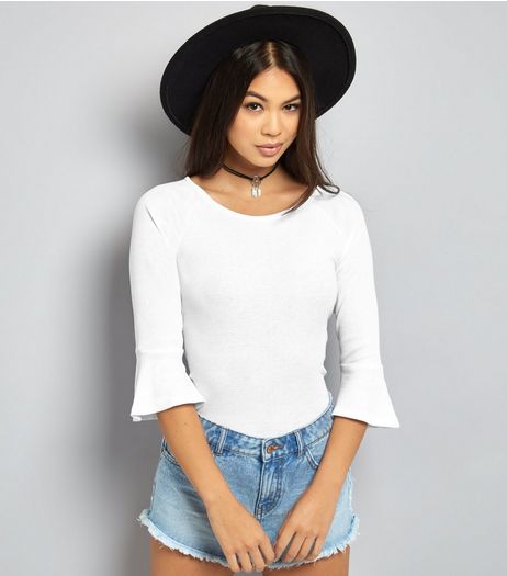White Flared Sleeve Fitted Top | New Look