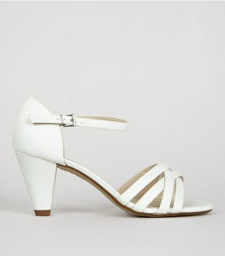 Teens Cream Sateen Strappy Cone Heeled Sandals | New Look